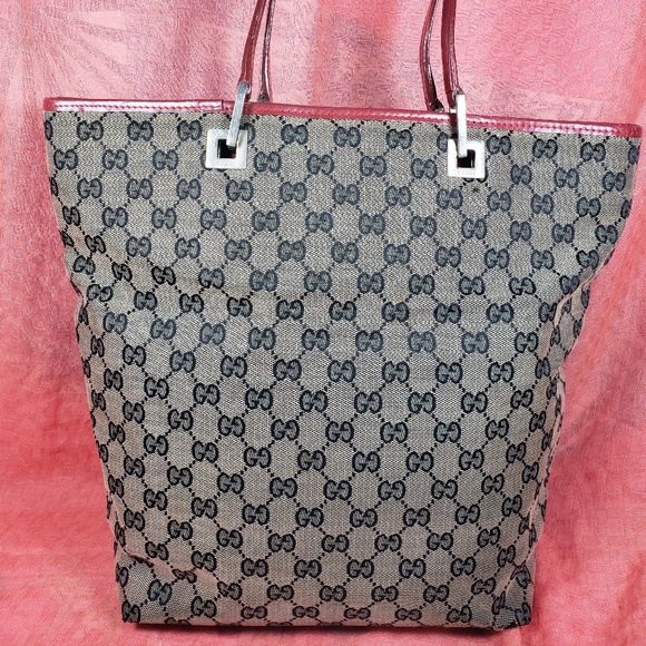 Gucci w Red leather accents Tote Bag - Picture 2 of 8